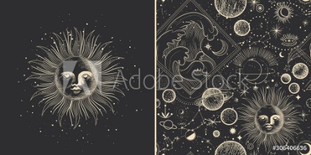 Bild på Vector illustration set of moon phases Different stages of moonlight activity in vintage engraving style Zodiac Signs